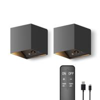 2x Falerna Oplaadbare Up & Down Wandlamp Zwart - thumbnail