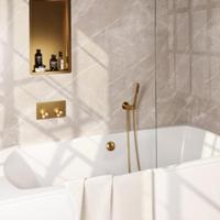 Brauer Gold Carving Thermostatische Inbouw Badkraan Drukknoppen - Badvulcombinatie - Staaf - Doucheslang - Wandaansluitbocht - Handdouche - Goud Geborsteld Pvd - thumbnail