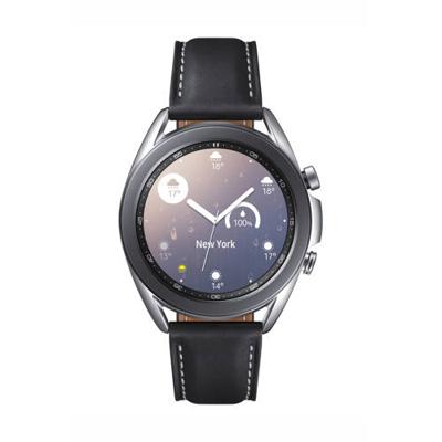 Samsung Galaxy Watch 3 Smartwatch Bluetooth, behuizing 41 mm staal, lederen band, valherkenning, sportbewaking, accu 247 mAh, IP68, zilver (Mystic Silver) [Italiaanse versie]