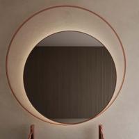 Spiegel Gliss Design Kosmos Koper Rosé Rond met Frame en Indirecte LED Verlichting 140 cm - thumbnail