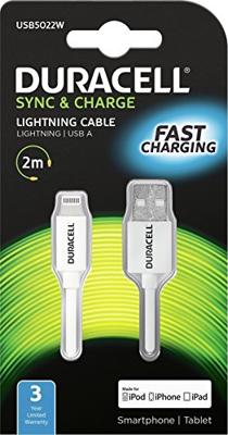Duracell USB5022W MFI oplaadkabel en synchronisatiekabel, 2 m, compatibel met iPhone 5/iPhone SE/6/6 Plus/6S/6S Plus en iPad/iPad Mini - wit