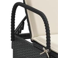 Ligbed met wielen en kussen poly rattan zwart - thumbnail