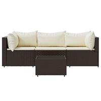 4-delige Loungeset met kussens poly rattan bruin - thumbnail