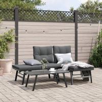 Tuinbanken met kussens 2 st gepoedercoat staal zwart - thumbnail