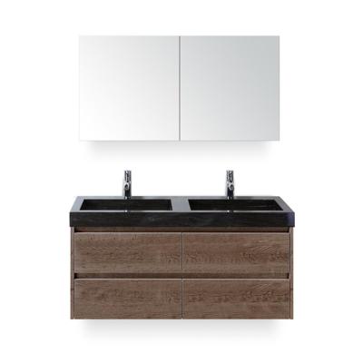 Dante Badmeubelset 120 cm - Tabacco - Wastafel Hardsteen Wit Lucca Dubbel - met Spiegelkast