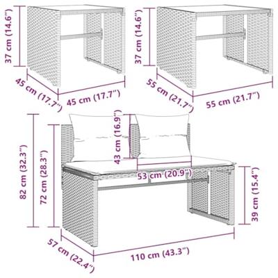 4-delige Loungeset met kussens poly rattan bruin