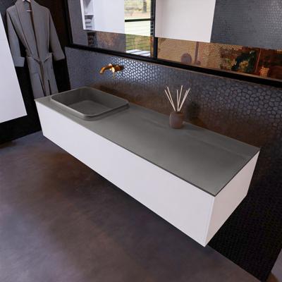 Badkamermeubelset Mondiaz Erin 150 cm met 1 Lade met RIDGE Wastafel Links Dark grey Zonder Kraangaten Greeploos Mat Carrara