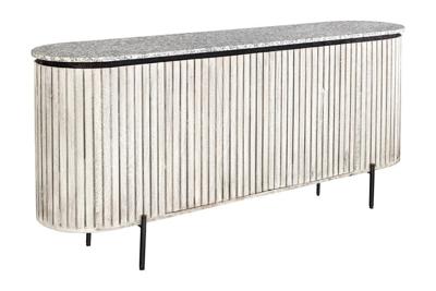 Massief dressoir ADLON 170 cm grijs geborsteld mangohout met wit marmeren blad - 47694