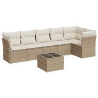 7-delige Loungeset met kussens poly rattan beige - thumbnail