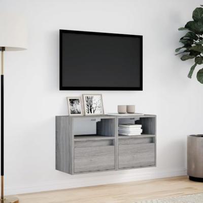 Tv-wandmeubels met LED 2 st 41x31x45 cm grijs sonoma eikenkleur Tv-wandmeubels met LED 2 st 41x31x45 cm grijs sonoma eikenkleur