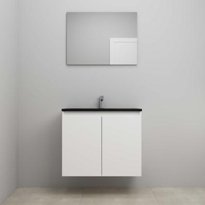 On-Line Badkamermeubelset - 80 cm - Voorgemonteerd - Greeploze Ladestructuur - Acryl Wastafel - 1 Kraangat - Spiegel - Mat Wit