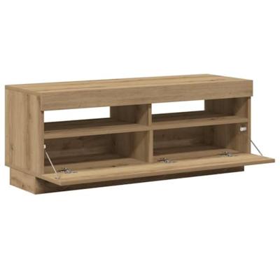 Tv-meubel met LED 100x35x40 cm bewerkt hout artisanaal eiken