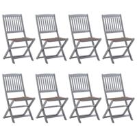 Tuinstoelen 8 st inklapbaar met kussens massief acaciahout - thumbnail
