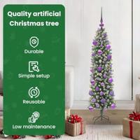 VidaXL Kunstmatige slanke kerstboom met 150 led groen en wit 120 cm - thumbnail