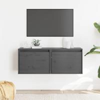 Wandkasten 2 st 45x30x35 cm massief grenenhout grijs - thumbnail