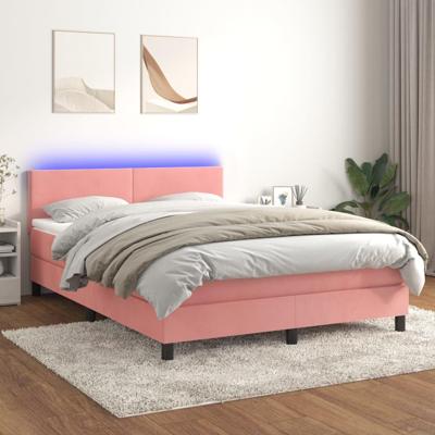 Boxspring met matras en LED fluweel roze 140x190 cm