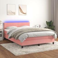 Boxspring met matras en LED fluweel roze 140x190 cm - thumbnail