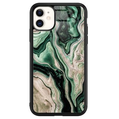 iPhone 11 glazen hardcase - Green waves