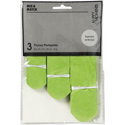 Creativ Company Pompon van papier, d 20+24+30 cm, 16 gr, lime groen, 3 stuk/ 1 doos