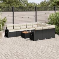 11-delige Loungeset met kussens poly rattan zwart - thumbnail