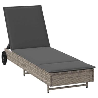 Ligbed met wielen en kussen poly rattan grijs
