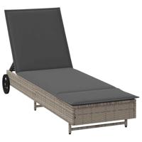 Ligbed met wielen en kussen poly rattan grijs - thumbnail