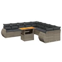 11-delige Loungeset met kussens poly rattan grijs - thumbnail