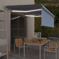 Luifel automatisch rolgordijn LED windsensor 4x3 m blauw en wit - thumbnail