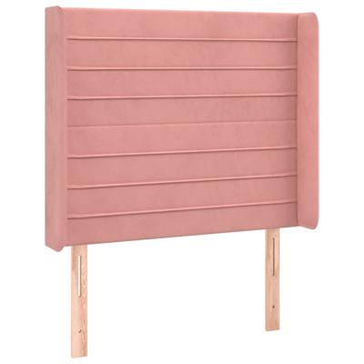 Hoofdbord met randen 163x16x118/128 cm fluweel roze - thumbnail
