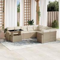 10-delige Loungeset met kussens poly rattan beige - thumbnail
