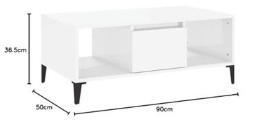Salontafel 90x50x36,5 cm bewerkt hout hoogglans wit