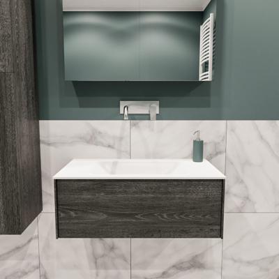 Mondiaz Lush Cloud badmeubel eiken Dark brown 80 cm 1 lade solid surface enkele spoelbak midden zonder kraangat