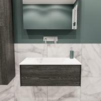 Mondiaz Lush Cloud badmeubel eiken Dark brown 80 cm 1 lade solid surface enkele spoelbak midden zonder kraangat - thumbnail