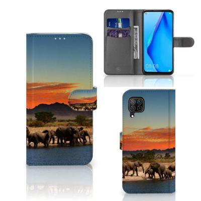 Huawei P40 Lite | Telefoonhoesje | Met pasjeshouder | Olifanten