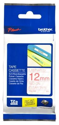 Etiketten Brother TZe, TZ TZe-132 Kunststof Tapekleur: Transparant Tekstkleur:Rood 12 mm 8 m