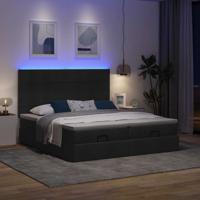 Ottoman bed met matrassen en LED's 180x200cm stof zwart - thumbnail