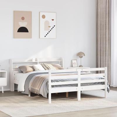 Bedframe met hoofdbord massief grenenhout wit 150x200 cm