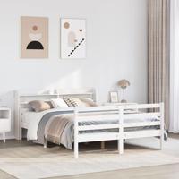 Bedframe met hoofdbord massief grenenhout wit 150x200 cm - thumbnail
