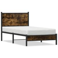 Bedframe met hoofdbord metaal gerookt eikenkleurig 75x190 cm - thumbnail