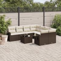 9-delige Loungeset met kussens poly rattan bruin - thumbnail
