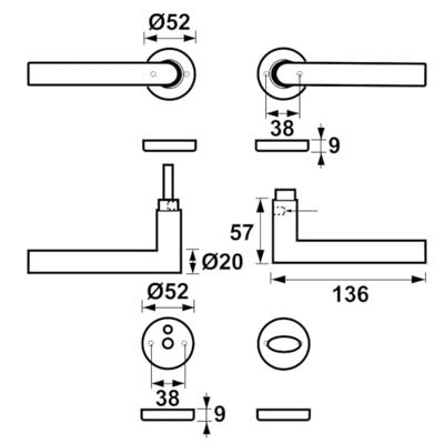 AXA deurkruk Milan met rond rozet WC aluminium