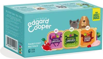 Edgard Cooper Hondenvoer, natvoer voor volwassenen, multipack (kip, lam, wild, 6 x 100 g), nat voer voor honden, vers vlees en natuurlijke ingrediënten, graanvrij, zonder toegevoegde suiker