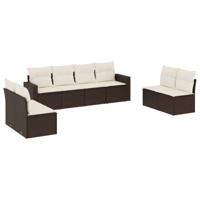 9-delige Loungeset met kussens poly rattan bruin - thumbnail