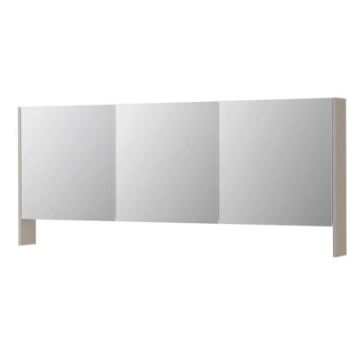 INK SPK3 Spiegelkast - 180x14x74cm - 3 deuren - dubbelzijdige Spiegel - open planchet - schakelaar en stopcontact - MDF lak Mat kasjmier grijs 1110429