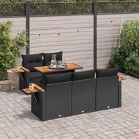 6-delige Loungeset met kussens poly rattan acacia zwart - thumbnail