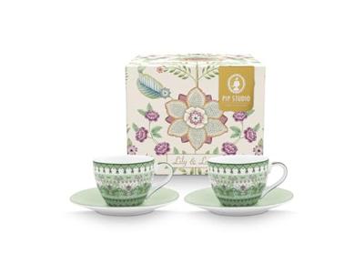 Pip Studio Set/2 Espresso Koppen & Schotels Lily&Lotus Licht Groen