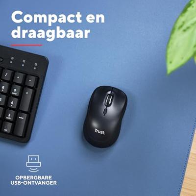 Trust YUKI MULTI-DEVICE WIRELESS MOUSE Muis Draadloos, Bluetooth, USB Zwart 3 Toetsen