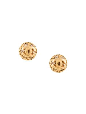 Chanel Pre-Owned 2001's CC logos rhinestone button motif mini piercing - GOLD Chanel Pre-Owned 2001's CC logos rhinestone button motif mini piercing - GOLD