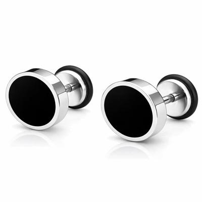 Mendes heren oorbellen Edelstaal Zwart Zilverkleurig-8mm