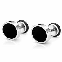 Mendes heren oorbellen Edelstaal Zwart Zilverkleurig-8mm - thumbnail